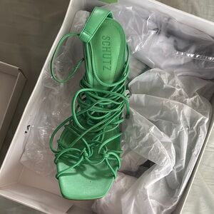 SCHUTZ Vibrant Green Lace-Up Sandals